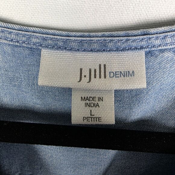 J. Jill Denim Chambray Wash Split Neck Popover Tunic Top Women’s Large Petite - Picture 3 of 6